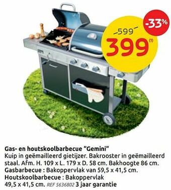 Brico Gas- en houtskoolbarbecue gemini aanbieding