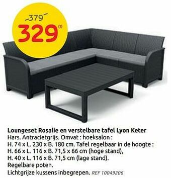 Brico Loungeset rosalie en verstelbare tafel lyon keter aanbieding