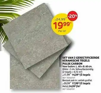 Brico Set van 2 gerectificeerde keramische tegels pulse carbon aanbieding
