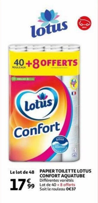 Auchan Papier Toilette Lotus Confort Aquatube aanbieding