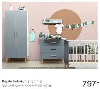 Bopita babykamer emma ledikant, commode + kledingkast