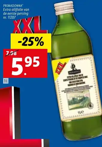 Lidl Primadonna Extra olijfolie van de eerste persing 1L aanbieding