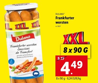 Lidl Dulano Frankfurter worsten 8 x 90 g aanbieding