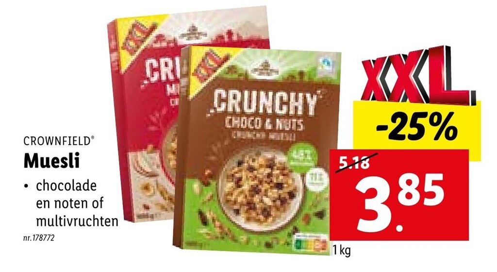 Crownfield Muesli 1 kg promotie bij Lidl