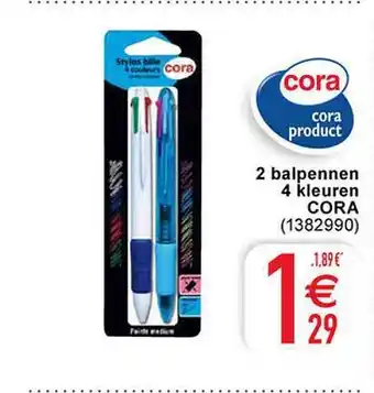 2 balpennen 4 kleuren cora