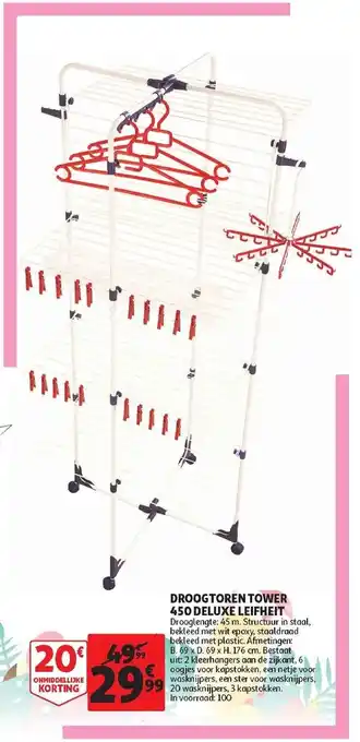 Auchan Droogtoren Tower 450 Deluxe Leifheit aanbieding