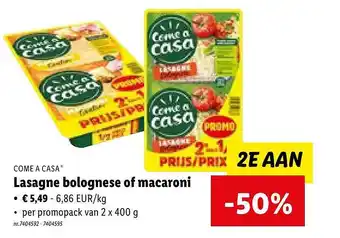 Lidl Come a casa lasagne bolognese of macaroni aanbieding