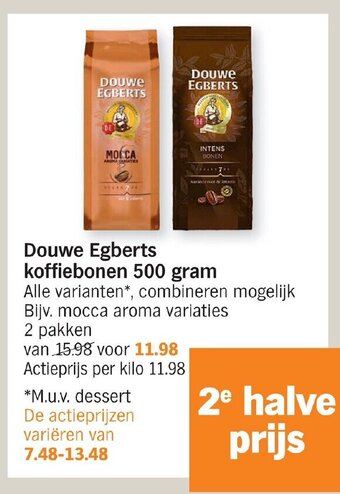 Albert Heijn Douwe Egberts koffiebonen 500 gram 2 pakken aanbieding