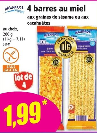 Meandros 4 Barres Au Miel 280g