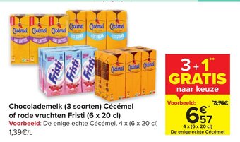 Carrefour Market Chocolademelk (3 Soorten) Cecemel of Rode Vruchten Fristi (6 x 20 cl) aanbieding
