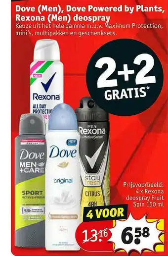 Kruidvat Dove (men), dove powered by plants, rexona (men) deospray 150 ml aanbieding