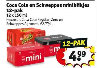 Kruidvat Coca cola eb schweppes minibikjes 12-pak 12x150 ml aanbieding