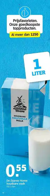 Albert Heijn De Zaanse Hoeve Houdbare Melk 1liter aanbieding