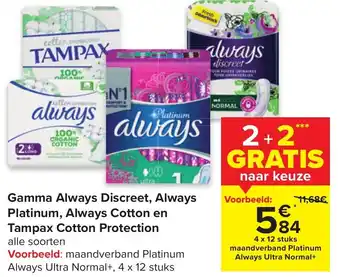 Gamma Always Discreet, Always Platinum, Always Cotton en Tampax Cotton Protection