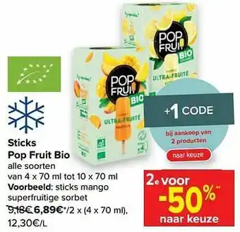 Carrefour Sticks mango superfruitige sorbet aanbieding