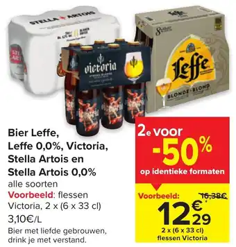 Carrefour Market Bier Leffe, Leffe 0.0%, Victoria, Stella Artois en Stella Artois 0.0% aanbieding
