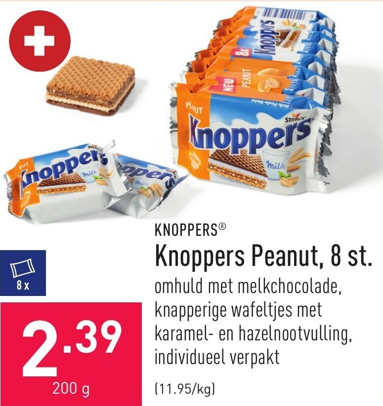 Knoppers Peanut, 8 st. promotie bij ALDI