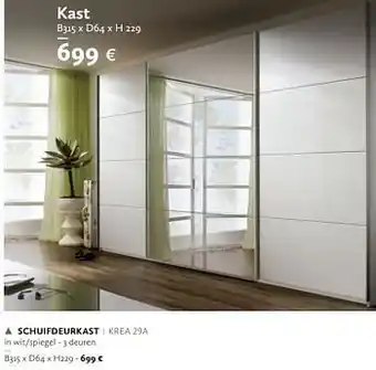 Schuifdeurkast in wit-spiegel - 3 deuren b325xd64xh229
