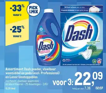 Makro Assortiment dash poeder, vloeibaar wasmiddel en pods en lenor unstoppables aanbieding