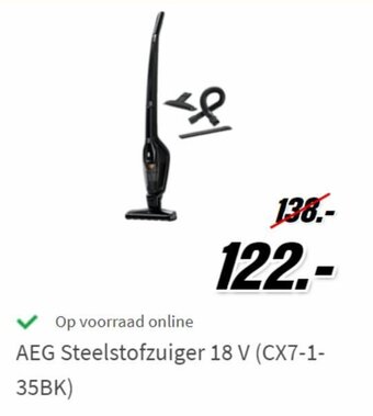 MediaMarkt AEG Steelstofzuiger 18V (CX7-1-35BK) aanbieding