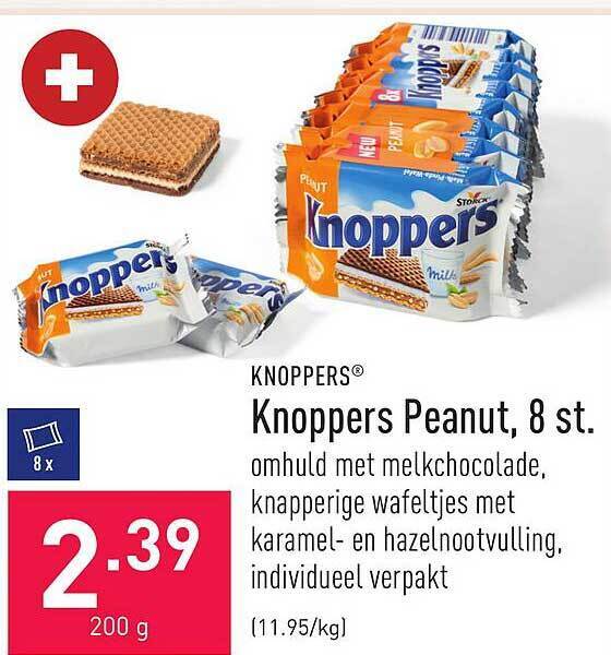 Knoppers peanut, 8 st promotie bij ALDI