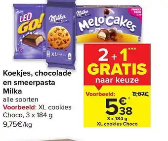 Carrefour Market Koekjes, chocolade en smeerpasta milka aanbieding