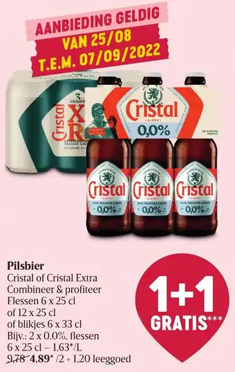 Delhaize Cristal of Cristal Extra Pilsbier Flessen 6 x 25cl aanbieding