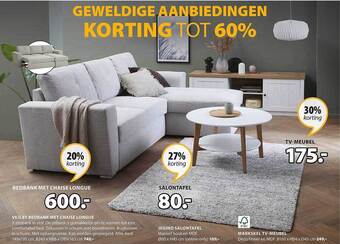 Jysk Bedbank met chaise longue, salontafel, tvmeubel aanbieding