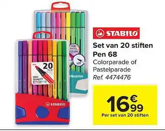 Set van 20 stiften pen 68 stabilo