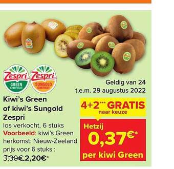 Carrefour Kiwi's green of kiwi's sungold zespri aanbieding