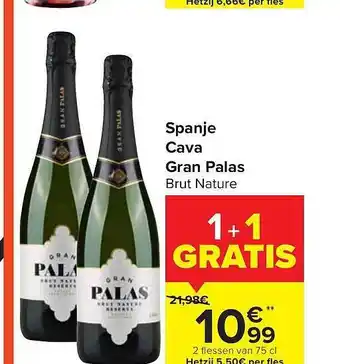 Carrefour Spanje cava gran palas 1+1 gratis aanbieding