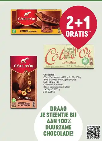 Delhaize Chocolade côte d'or 2+1 gratis aanbieding
