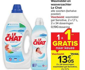 Carrefour Market Wasmiddel en wasverzachter le chat aanbieding