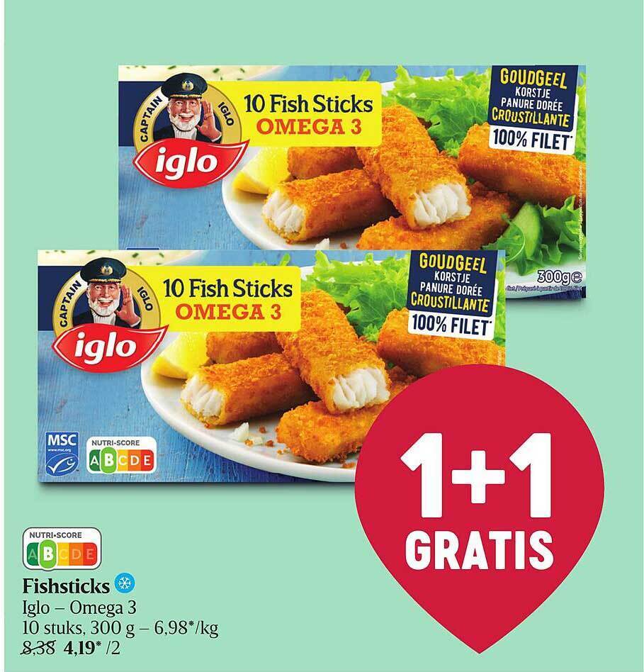 Fishsticks 1+1 gratis promotie bij Delhaize