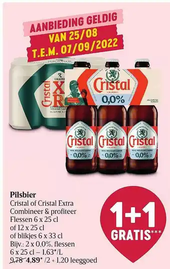 Delhaize Pilsbier cristal of cristal extra 1+1 gratis aanbieding