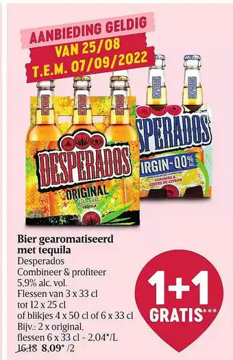 Delhaize Bier gearomatiseerd met tequila desperados 1+1 gratis aanbieding