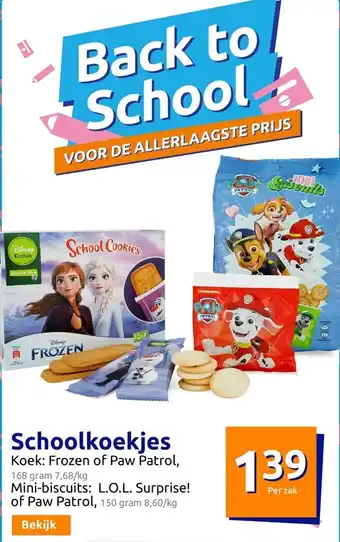 Action Schoolkoekjes Koek: Frozen of Paw Patrol 168 gram, Mini-biscuits: L.O.L. Surprise of Paw Patrol, 150 gram aanbieding