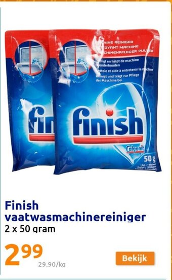 Action Finish vaatwasmachinereiniger 2 x 50 gram aanbieding