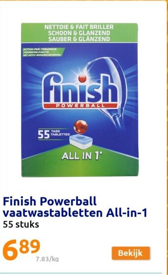 Action Finish Powerball vaatwastabletten All-in-1 55 stuks aanbieding