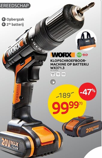 Brico Worx Klopschroefboormachine op Batterij WX371.3 aanbieding