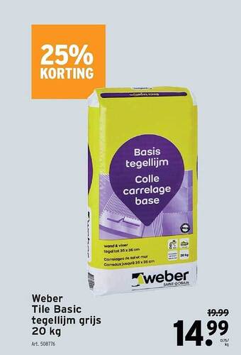 GAMMA Weber tile basic tegellijm grijs 20 kg aanbieding