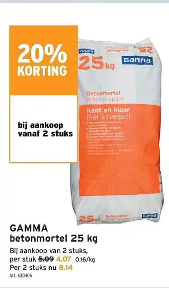 Gamma betonmortel 25kg 20% korting