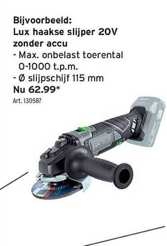 GAMMA Lux haakse slijper 20v zonder accu aanbieding