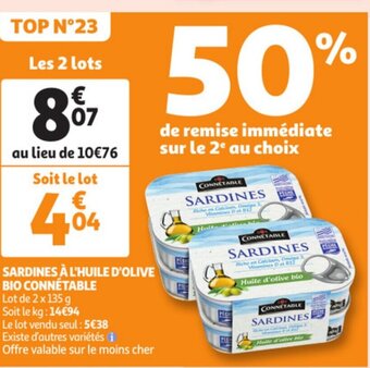 Auchan Sardines A L'Huile D'Olive Bio Connetable aanbieding