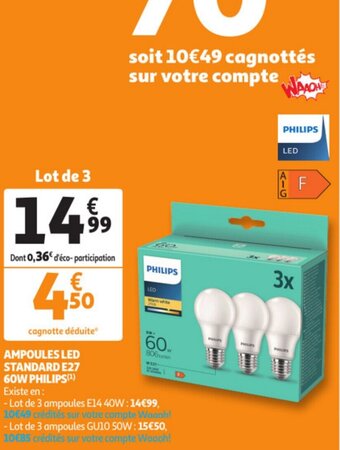 Auchan Philips Ampoulesled Standard E27 60W aanbieding