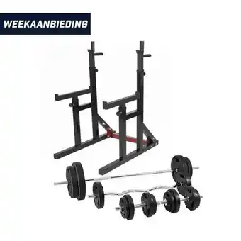 Gorilla sports multi squat rack met 100 kg halterset gripper kunststof