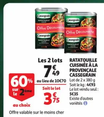 Auchan Cassegrain Ratatouille Cuisinee A La Provencale 2 x 380 g aanbieding