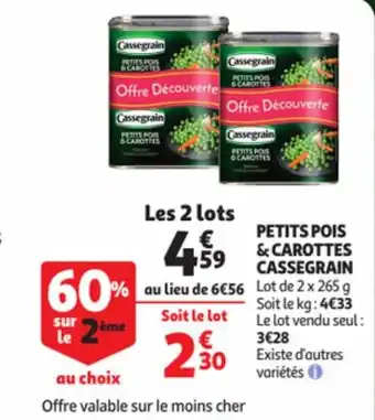 Auchan Cassegrain Petits Pois & Carottes 2 x 265 g aanbieding