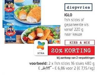 Spar Colruyt Iglo fish sticks of gepaneerde vis aanbieding