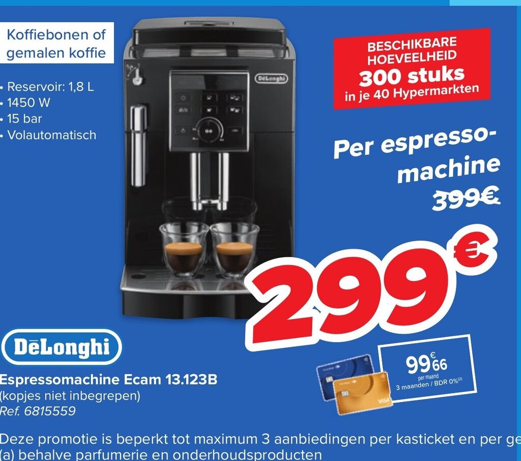 DeLonghi Espressomachine Ecam 13.123B promotie bij Carrefour